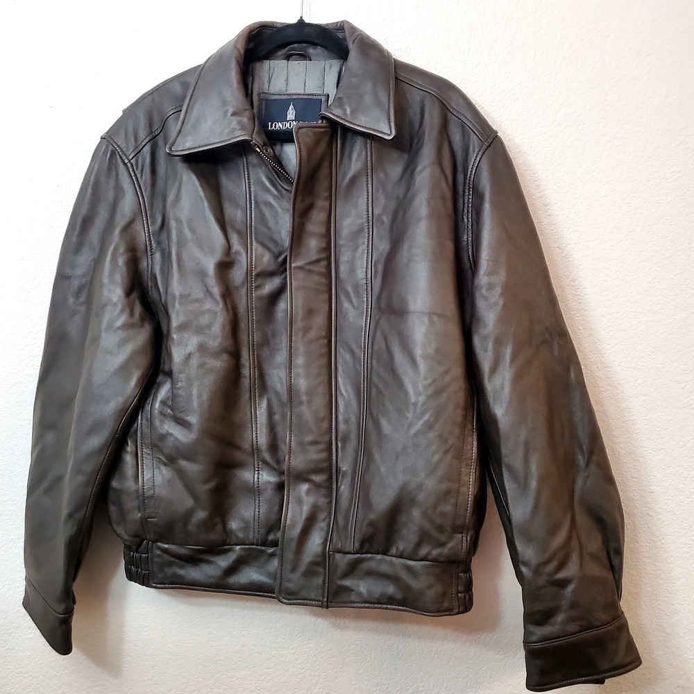 Vintage London Fog ◇ Men's Padded Swing-Top Leather Jacket‎ ◇ Size M